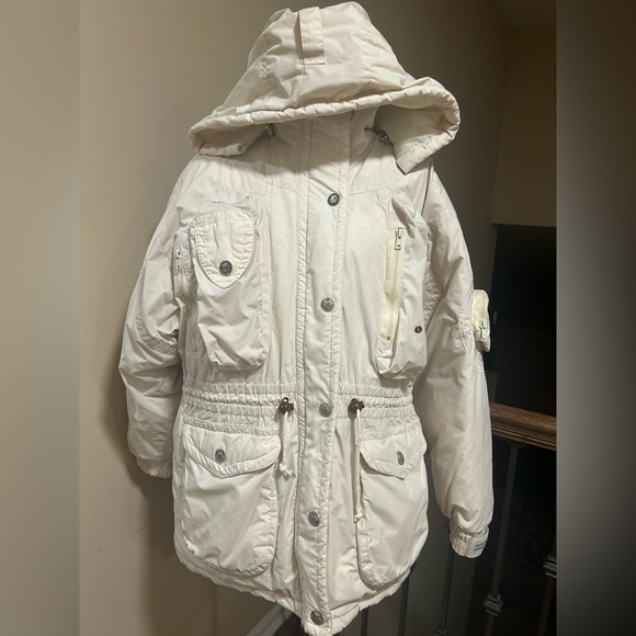 Triple F.A.T. Goose Vintage Cream Down Parka Hooded Winter Jacket Size Small - Picture 2 of 10
